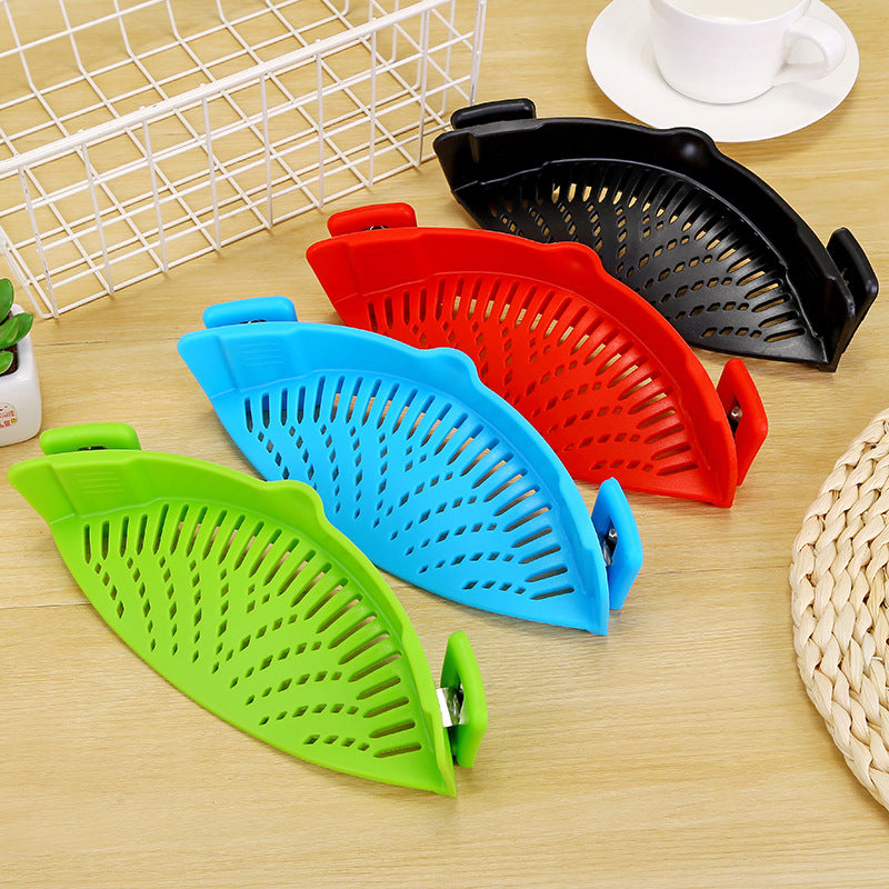 Silicone Clip-on Pot Pan Bowl Funnel Oil Strainer Creative Rice Washing Colander for Draining Liquid Fits All Pot Size